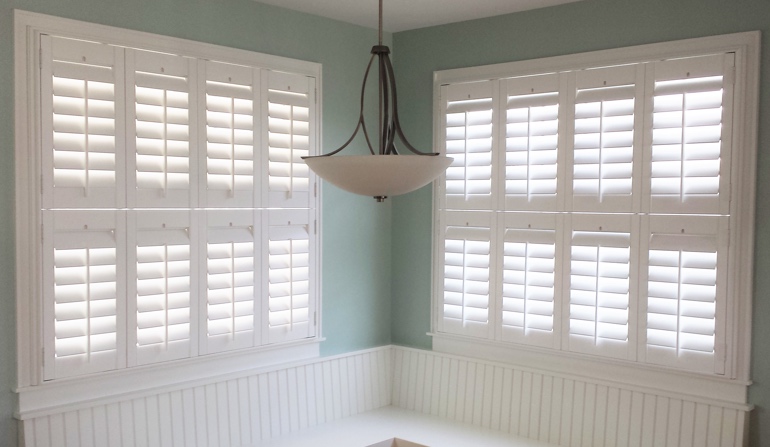Southern California white shutters in booth